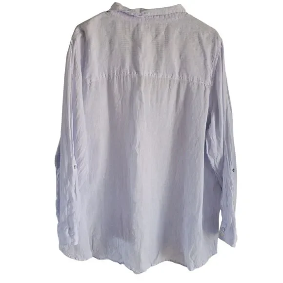 Sigrid Olsen Stripe Linen Coastal Button Up Shirt Size 2X Minimalist - Picture 3 of 11